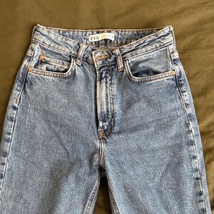 Zara Classic Blue Jeans with Flare Cut Out Bottoms